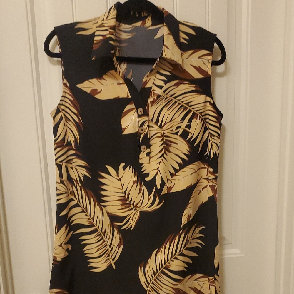 Cupshe Black and Tan Leaf Print Sundress Size M. - Picture 2 of 12